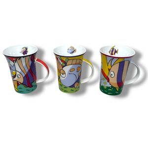 Maxwell & Williams Splash Fish Design Coffee Mug 4.2" Quality Porcelain Set of 3